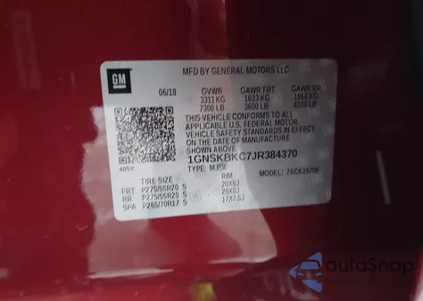 2018 Chevrolet Tahoe Lt z USA, uszkodzony, nr VIN 1GNSKBKC7JR384370